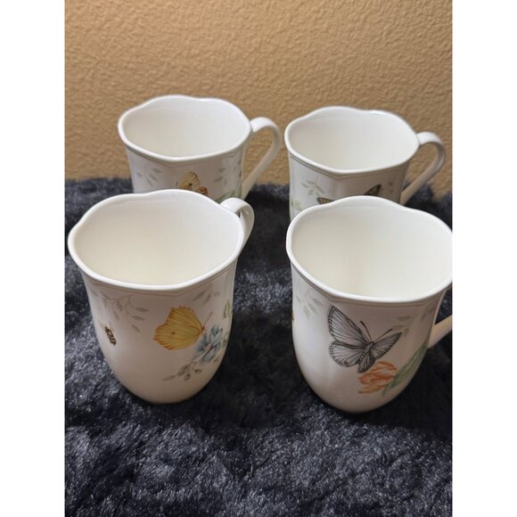 Lenox Butterfly Meadows Fine Bone China Butterfly Floral Coffee Tea Mugs Set 4 - Picture 1 of 12